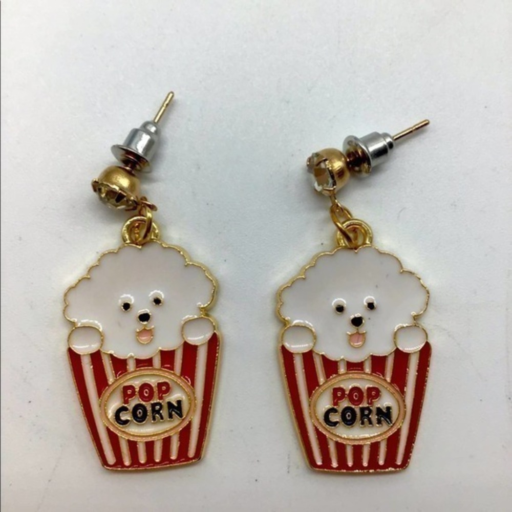 NEW fashion dog in popcorn container earrings